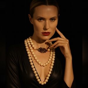 Vintage Early 50s Faux Glass Ivory Long Necklace